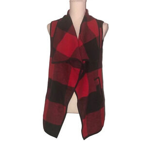 YACUN Sz S Women's Buffalo Check Red & Black Cotton Blend Plaid Vest Sleeveless